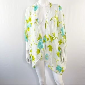NEW Jaxsea Swimwear Kimono White & Green Floral Tropical Cover Up One Size